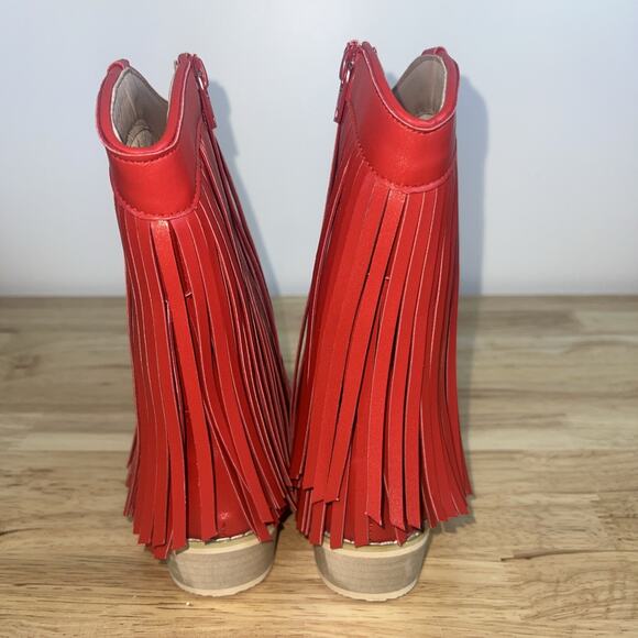 A Bear Co Girls Size 11 Red Fringe Leather Western Cowgirl Boots NEW - Picture 2 of 11